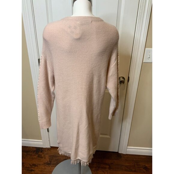Gentle Herd Light Blush Pink Cashmere Sweater Dress Fringe Trim, Size L - Picture 4 of 5